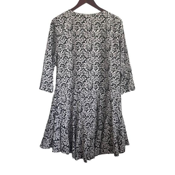 Club Monaco Silk Dress 4 Black White Whimsical Floral Fairy Boho Cottagecore - Picture 3 of 12